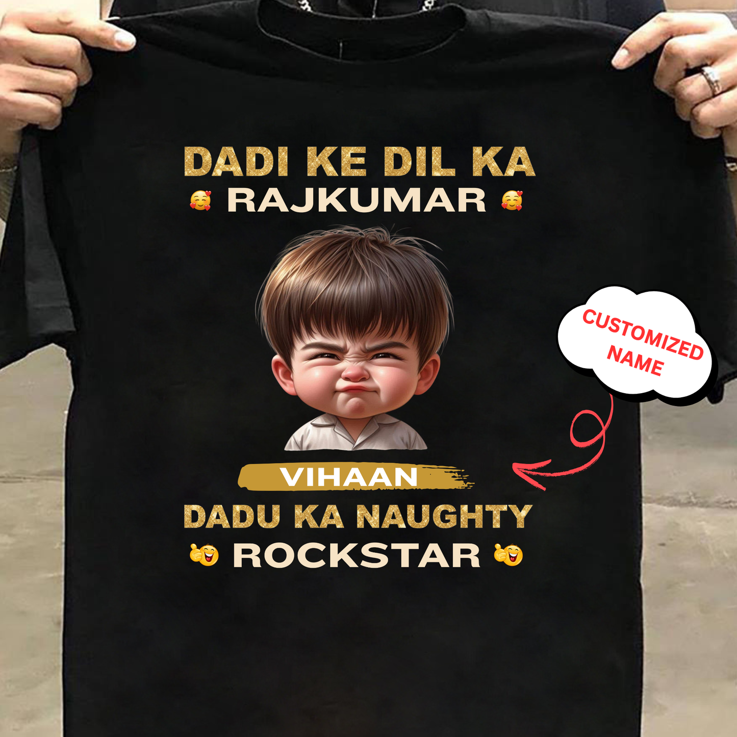 CUSTOMIZED-DADI KE DIL KA RAJKUMAR, DADU KA NAUGHTY ROCKSTAR CLASSIC T-SHIRT