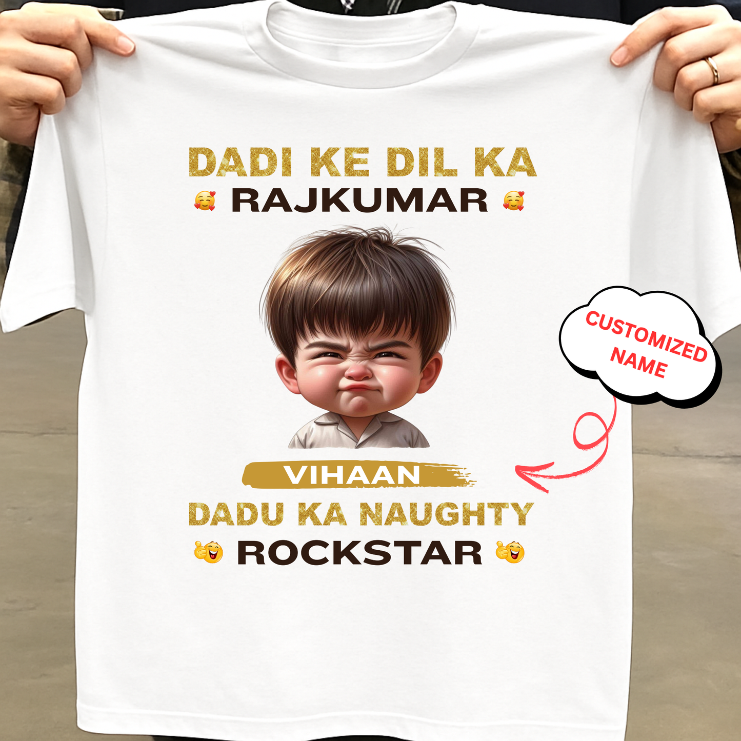 CUSTOMIZED-DADI KE DIL KA RAJKUMAR, DADU KA NAUGHTY ROCKSTAR CLASSIC T-SHIRT