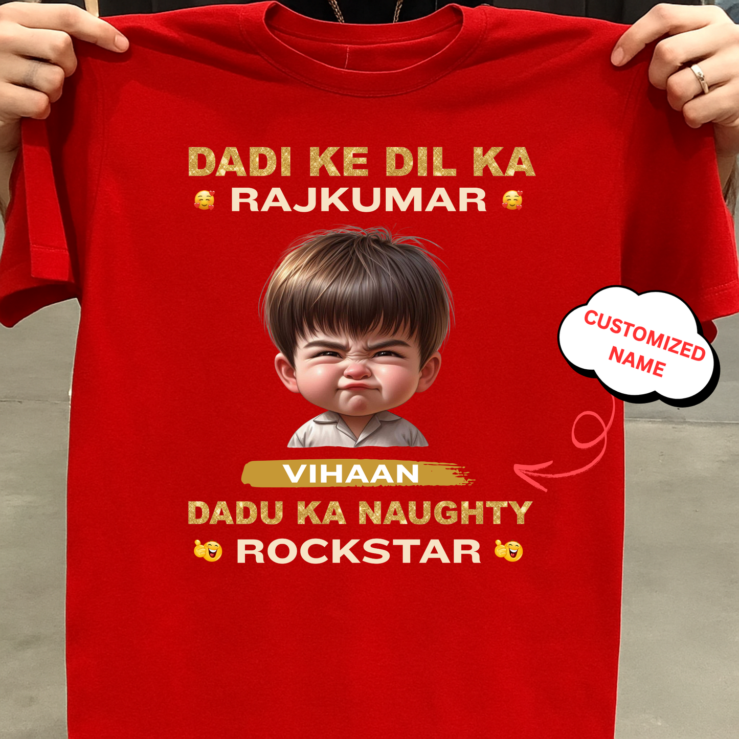 CUSTOMIZED-DADI KE DIL KA RAJKUMAR, DADU KA NAUGHTY ROCKSTAR CLASSIC T-SHIRT
