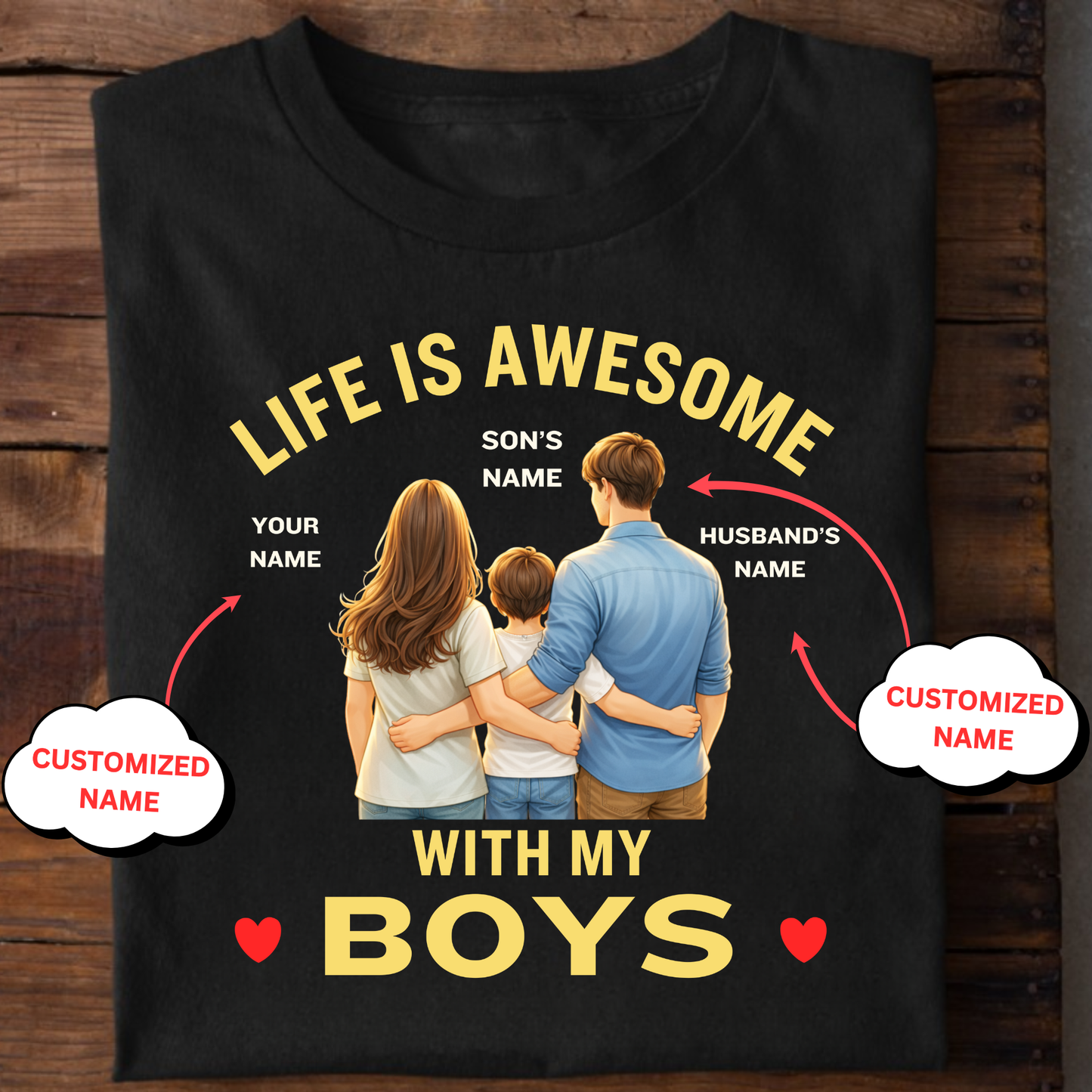 CUSTOMIZED-LIFE IS AWESOME WITH MY BOYS AND GIRLS (FATHER & MOTHER) COMBO T-SHIRTS