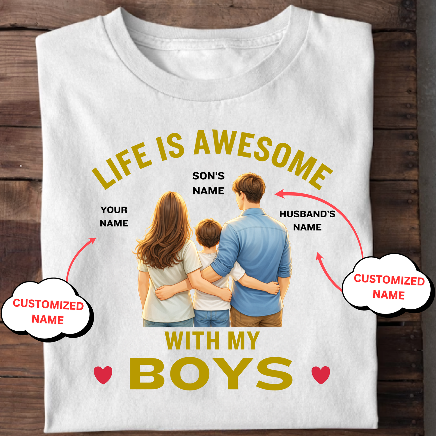CUSTOMIZED-LIFE IS AWESOME WITH MY BOYS AND GIRLS (FATHER & MOTHER) COMBO T-SHIRTS