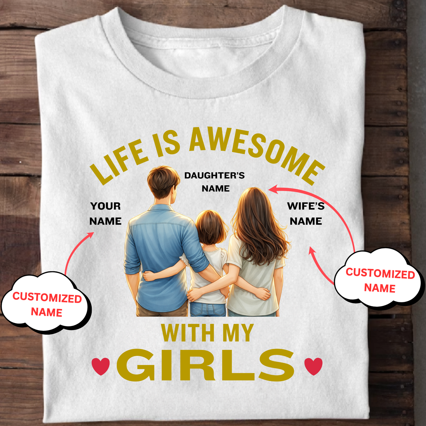 CUSTOMIZED-LIFE IS AWESOME WITH MY BOYS AND GIRLS (FATHER & MOTHER) COMBO T-SHIRTS